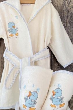 Civciv Bebek Bornoz Seti 0-3 Yaş Mavi - Çeyiz Diyarı