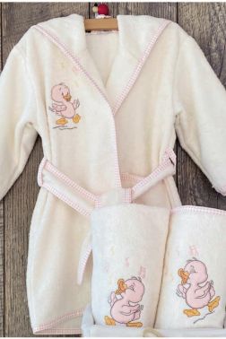 Civciv Bebek Bornoz Seti 0-3 Yaş Pembe - Çeyiz Diyarı