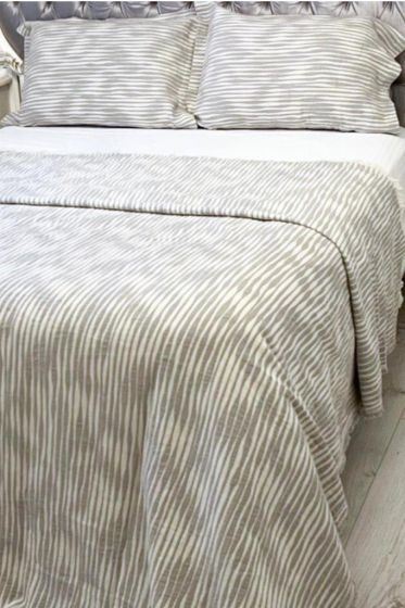 Çizgi Müslin Çift Kişilik Saçaklı Pike Takımı 230x250 Gri - Çeyiz Diyarı