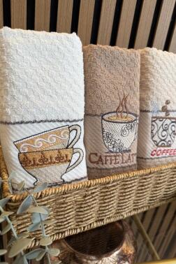 Coffee Nakışlı 3lü Piknik Havlu Takımı 40x60 Cm - Çeyiz Diyarı (1)