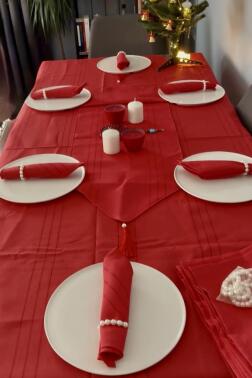 Colber 26 Parça Masa Örtüsü Takımı Kırmızı - Çeyiz Diyarı