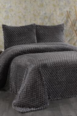 Cordoba Peluş Çift Kişilik Yatak Örtüsü Antrasit - Çeyiz Diyarı