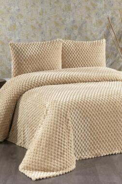 Cordoba Peluş Çift Kişilik Yatak Örtüsü Cappucino - Çeyiz Diyarı