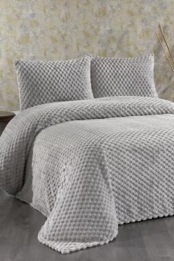 Cordoba Peluş Çift Kişilik Yatak Örtüsü Gri - Çeyiz Diyarı