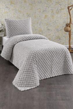 Cordoba Peluş Tek Kişilik Yatak Örtüsü Gri - Çeyiz Diyarı