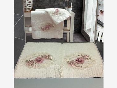 Cotton İncili 3D Hamam Seti Flower Krem - 2