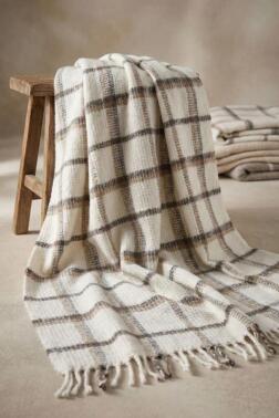 Cotton Touch Tek Kişilik 130x170 cm Tv Battaniyesi Krem Antrasit - Çeyiz Diyarı