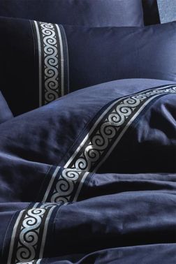 Cottonbox Brode Saten Royal Çift Kişilik Nevresim Takımı Lacivert - Cotton Box (1)