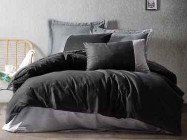 Cottonbox Plain Çift Kişilik Nevresim Takımı Siyah Gri - Cotton Box