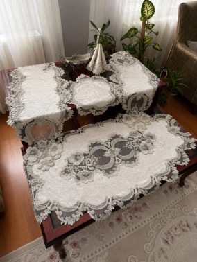 Daisy Lovel Kadife Salon Takımı 5 Parça Krem
