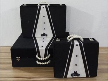 Damat Figürlü İncili 3 Lü Çeyiz Çantası Siyah - Çeyiz Diyarı
