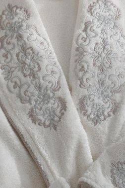 Dantela Merlin Nakışlı Bambu Bornoz Takımı Krem Kiremit - Dantela