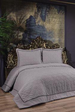 Daye Dolgulu Şönil Çift Kişilik Yatak Örtüsü Gri - Çeyiz Diyarı