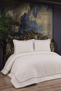 Daye Dolgulu Şönil Çift Kişilik Yatak Örtüsü Krem - Çeyiz Diyarı