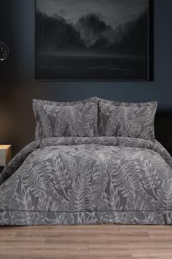 Defne Elyaf Dolgulu Çift Kişilik 250x255 Cm Yatak Örtüsü Gri - Çeyiz Diyarı