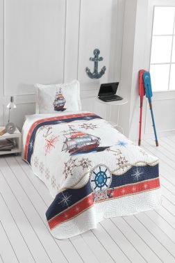 Denizci Genç ve Çocuk Baskılı Tek Kişilik Yatak Örtüsü Beyaz - Çeyiz Diyarı