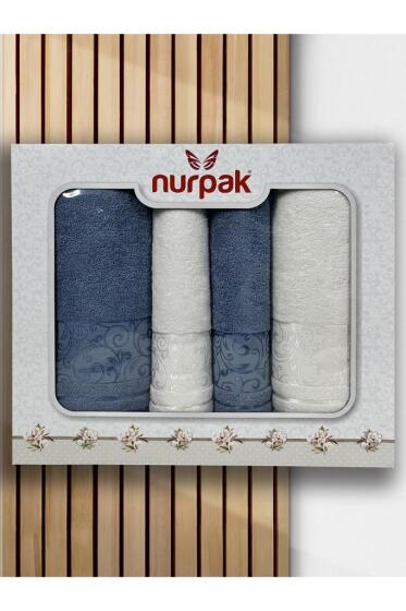 Deren Hamam Takımı 4 Parça Krem - Mavi - Çeyiz Diyarı (1)