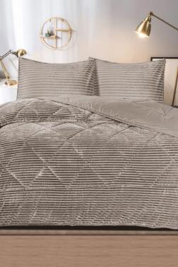 Derya Çift Kişilik Pelüş Yatak Örtüsü Bej - Çeyiz Diyarı