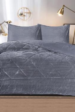 Derya Çift Kişilik Pelüş Yatak Örtüsü Gri - Çeyiz Diyarı