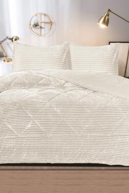 Derya Çift Kişilik Pelüş Yatak Örtüsü Krem - Çeyiz Diyarı