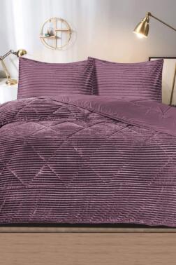 Derya Çift Kişilik Pelüş Yatak Örtüsü Mürdüm - Çeyiz Diyarı