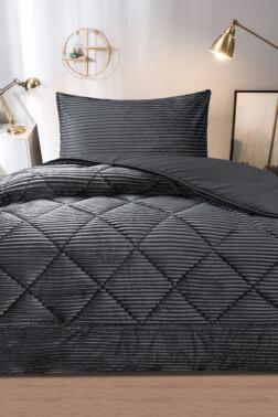 Derya Tek Kişilik Pelüş Yatak Örtüsü Antrasit - Çeyiz Diyarı