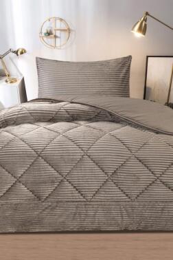 Derya Tek Kişilik Pelüş Yatak Örtüsü Bej - Çeyiz Diyarı