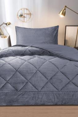 Derya Tek Kişilik Pelüş Yatak Örtüsü Gri - Çeyiz Diyarı