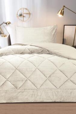 Derya Tek Kişilik Pelüş Yatak Örtüsü Krem - Çeyiz Diyarı