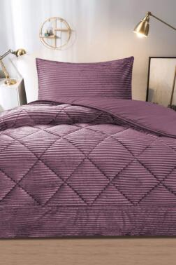 Derya Tek Kişilik Pelüş Yatak Örtüsü Mürdüm - Çeyiz Diyarı