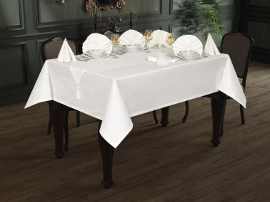 Dessert Jakarlı Masa Örtüsü Takımı 12 Kişilik Krem - Çeyiz Diyarı