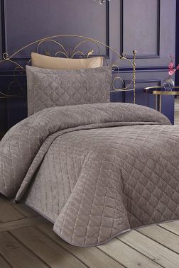 Dessert Kadife Tek Kişilik Yatak Örtüsü Gri - Çeyiz Diyarı