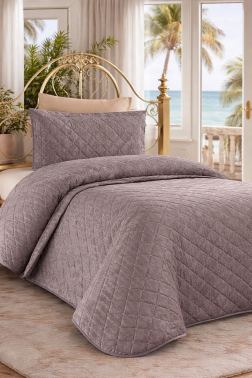 Dessert Kadife Tek Kişilik Yatak Örtüsü Gri - Çeyiz Diyarı