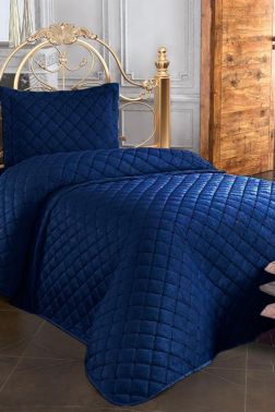 Dessert Kadife Tek Kişilik Yatak Örtüsü Lacivert - Çeyiz Diyarı