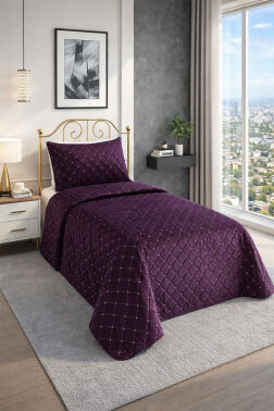 Dessert Kadife Tek Kişilik Yatak Örtüsü Mürdüm - Çeyiz Diyarı (1)