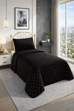 Dessert Kadife Tek Kişilik Yatak Örtüsü Siyah - Çeyiz Diyarı (1)