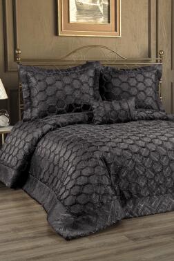 Deste Dolgulu Pamuklu Çift Kişilik Yatak Örtüsü Antrasit - Çeyiz Diyarı