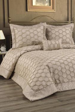 Deste Dolgulu Pamuklu Çift Kişilik Yatak Örtüsü Cappucino - Çeyiz Diyarı