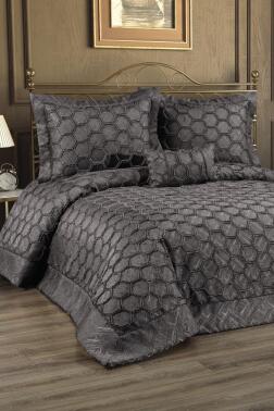 Deste Dolgulu Pamuklu Çift Kişilik Yatak Örtüsü Gri - Çeyiz Diyarı