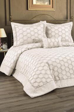 Deste Dolgulu Pamuklu Çift Kişilik Yatak Örtüsü Krem - Çeyiz Diyarı
