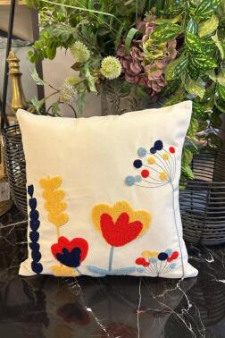 Dide Lüx Nakışlı Keten Kırlent Kılıfı 45x45 cm - 1