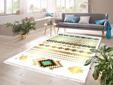 Dijital Baskı Kaymaz Taban Kadife Halı Amara Krem 80x200 Cm - Çeyiz Diyarı