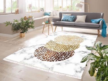 Dijital Baskı Kaymaz Taban Kadife Halı Ande Beyaz 180x280 Cm - Çeyiz Diyarı