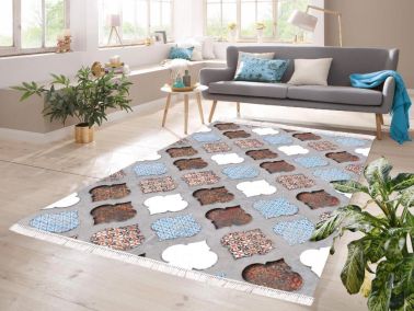 Dijital Baskı Kaymaz Taban Kadife Halı Carla Renkli 80x150 Cm - Çeyiz Diyarı