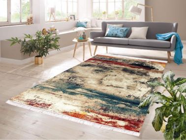 Dijital Baskı Kaymaz Taban Kadife Halı Desta Renkli 80x300 Cm - Çeyiz Diyarı
