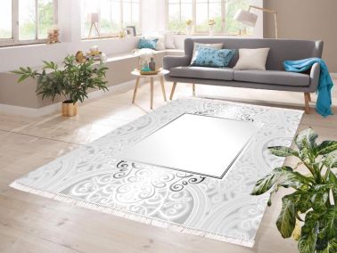 Dijital Baskı Kaymaz Taban Kadife Halı Elvina Gümüş 80x150 Cm - Çeyiz Diyarı