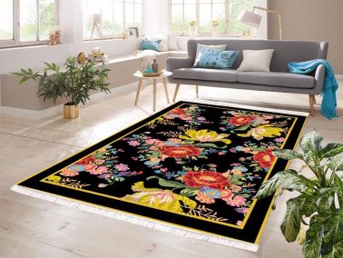Dijital Baskı Kaymaz Taban Kadife Halı Flovra Renkli 80x300 Cm - Çeyiz Diyarı