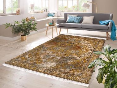 Dijital Baskı Kaymaz Taban Kadife Halı İnna Gold 180x280 Cm - Çeyiz Diyarı