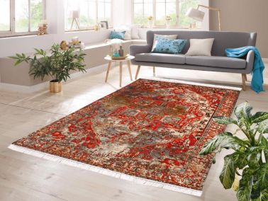 Dijital Baskı Kaymaz Taban Kadife Halı İnna Kırmızı 120x180 Cm - Çeyiz Diyarı