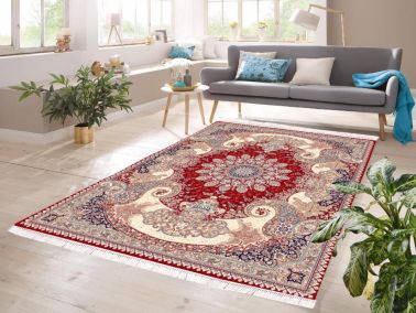 Dijital Baskı Kaymaz Taban Kadife Halı Leva Kırmızı 180x280 Cm - Çeyiz Diyarı